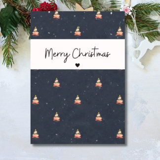 Festive Christmas Tree Pattern in Midnight Blue Holiday Card