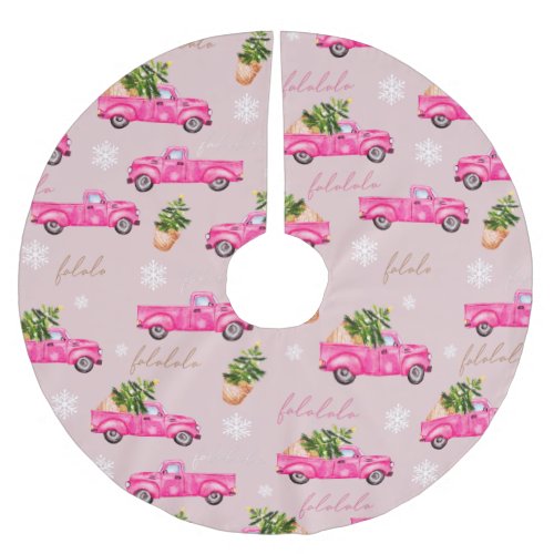 Festive Christmas tree pink watercolor truck Brushed Polyester Tree Skirt