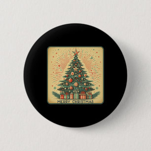 Festive Christmas Tree Presents Cute Vintage Chris Button