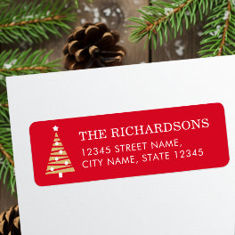 Festive Christmas Tree Red Gold Return Address Label