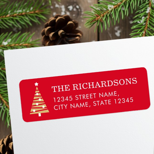 Festive Christmas Tree Red Gold Return Address Label (Creator Uploaded)