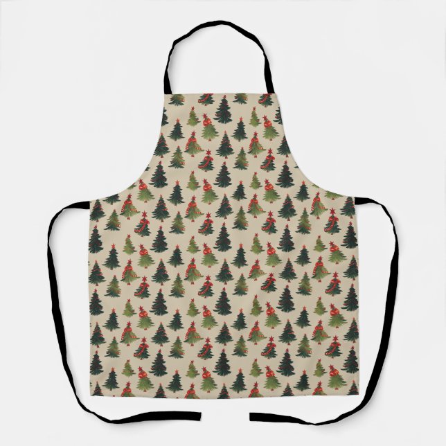 Festive Christmas Tree Repeating Pattern Apron (Front)