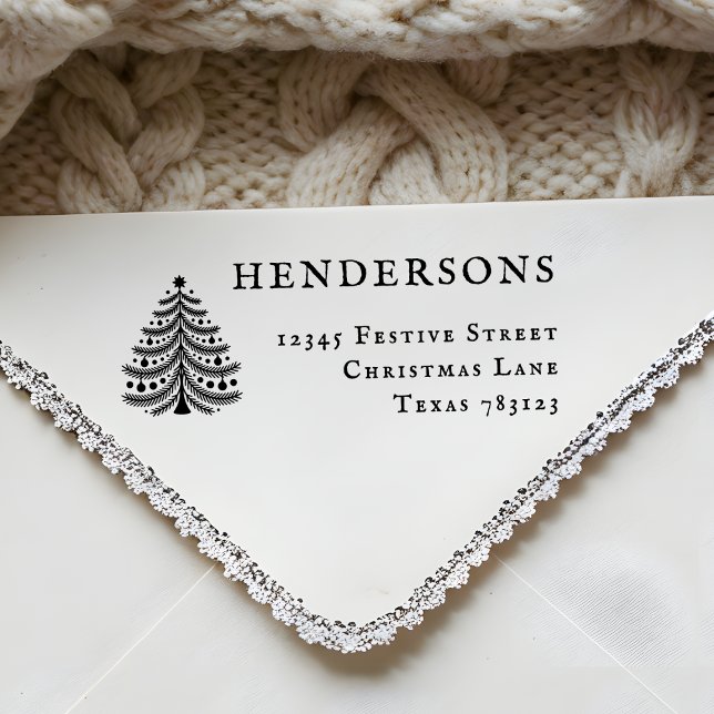 Festive Christmas Tree Return Address Rubber Stamp (Creator Uploaded)