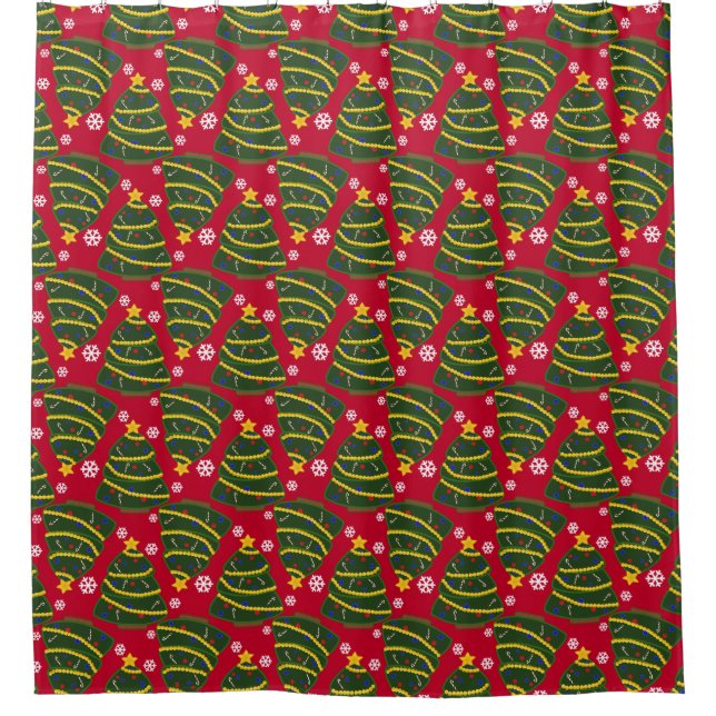 Festive Christmas Tree Shower Curtain (Front)