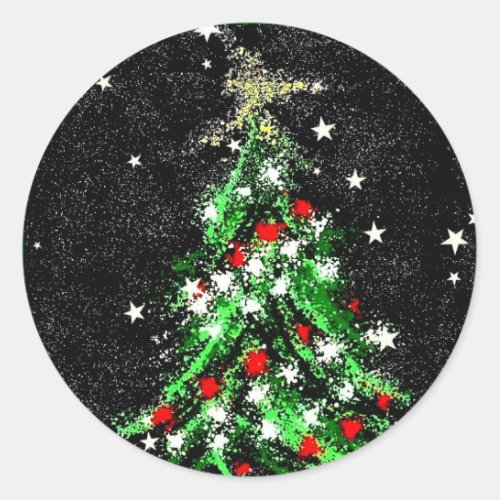 Festive Christmas Tree Sticker Abstract On Black