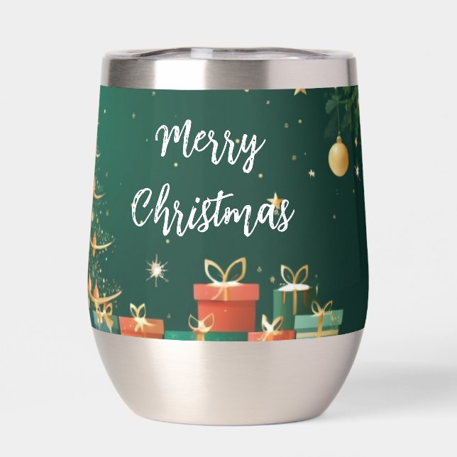 Festive Christmas Tree Thermal Wine Tumbler (Back)