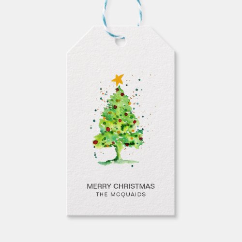 Festive Christmas Tree Watercolor Gift Tags