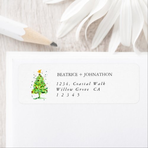 Festive Christmas Tree Watercolor Label