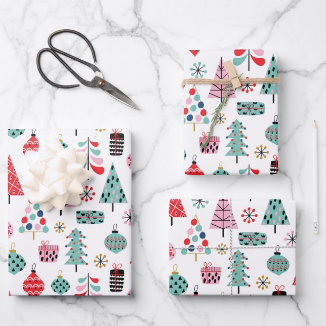 Festive Christmas Tree | Whimsical Holiday Pattern Wrapping Paper Sheets (Front)
