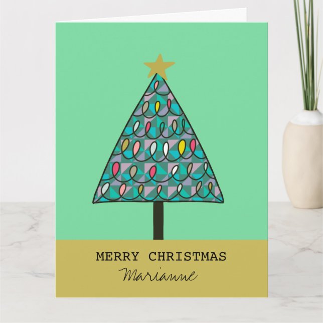 Festive Christmas Tree with Lights  Card (Front)