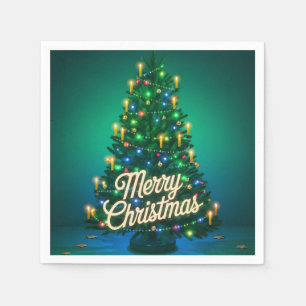 Festive Christmas Tree with Neon Merry Christmas Napkins