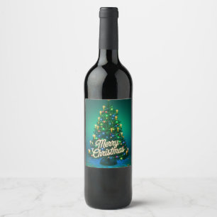 Festive Christmas Tree with Neon Merry Christmas Wine Label