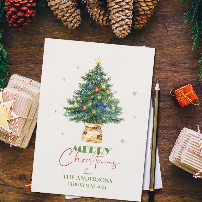 Festive Christmas Tree with Pretty Ornaments Holiday Card (Festive Christmas Tree with Pretty Ornaments Holiday Card)