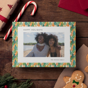 Festive Christmas Trees Pattern Photo Happy Holiday Card