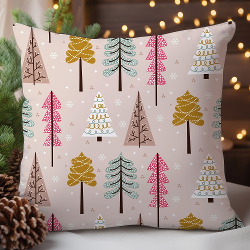 Festive Christmas Trees Pattern  Throw Pillow