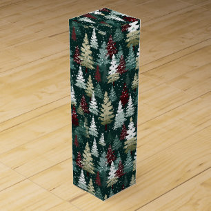 Festive Christmas Trees Red Green Winter Pattern Wine Box