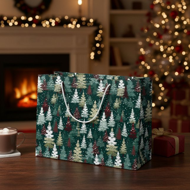 Festive Christmas Trees Snow Large Gift Bag (Creator Uploaded)