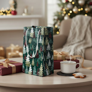 Festive Christmas Trees Snow Small Gift Bag