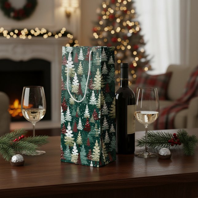Festive Christmas Trees Snow Wine Gift Bag (Creator Uploaded)