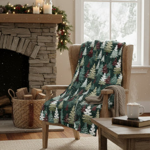 Festive Christmas Trees Winter Snow Holiday Fleece Blanket