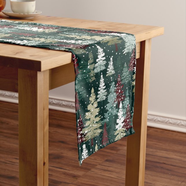 Festive Christmas Trees Winter Snow Holiday Medium Table Runner (In Situ)