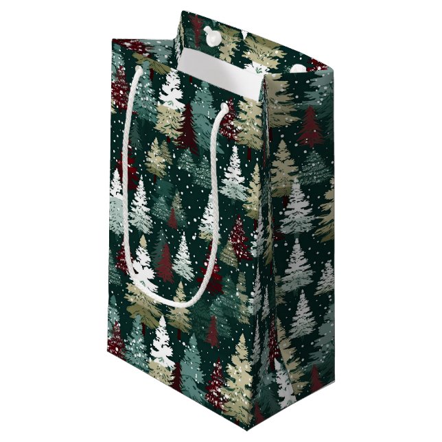 Festive Christmas Trees Winter Snow Holiday Small Gift Bag (Front Angled)