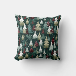 Festive Christmas Trees Winter Snow Holiday Throw Pillow