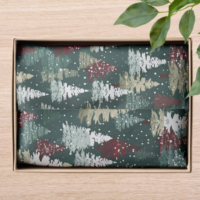 Festive Christmas Trees Winter Snow Holiday Tissue Paper (Creator Uploaded)