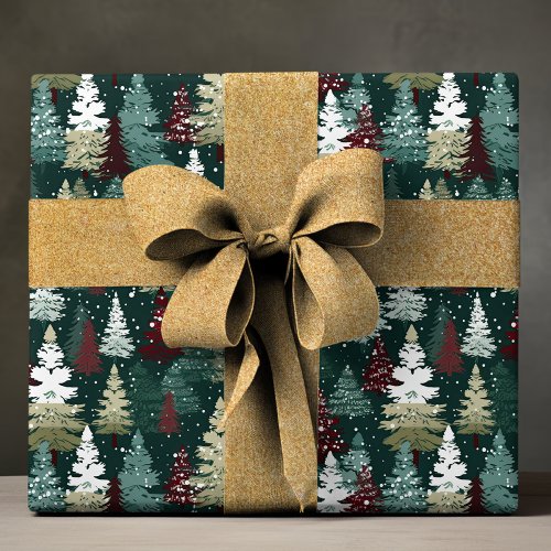 Festive Christmas Trees Winter Snow Holiday Wrapping Paper