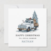 Festive Christmas Truck Holiday Card For Grandson