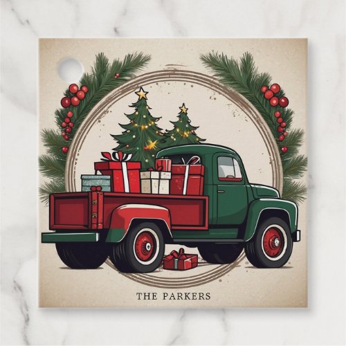 Festive Christmas Truck with Trees  Gifts  Favor Tags
