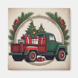 Festive Christmas Truck with Trees & Gifts Magnet