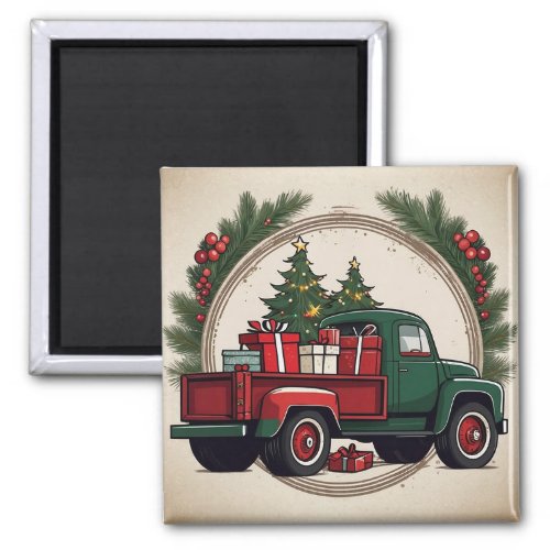 Festive Christmas Truck with Trees  Gifts  Magnet