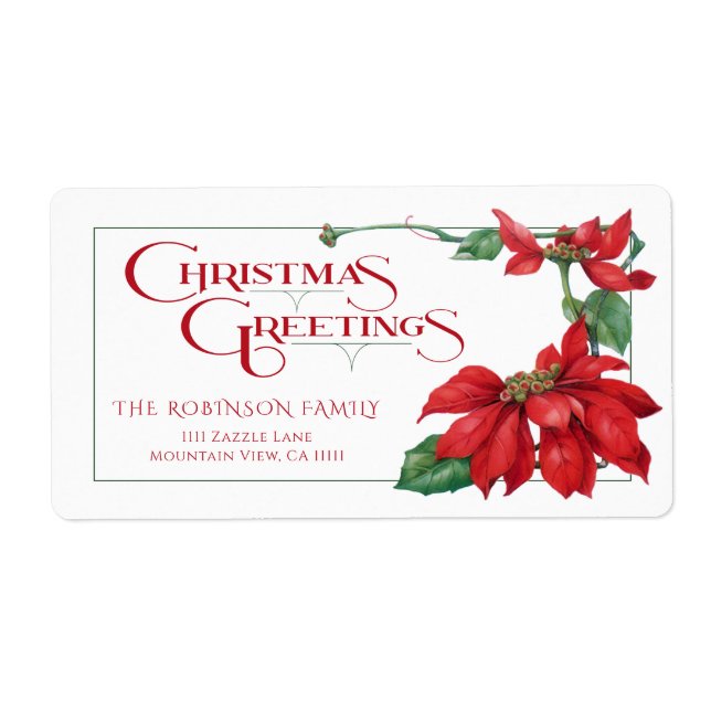 Festive Christmas Typography and Poinsettias Label (Front)