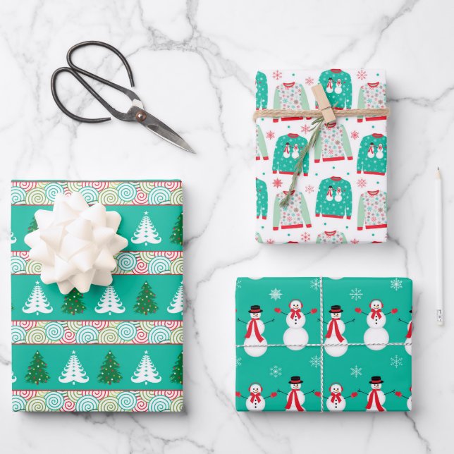 Festive Christmas ugly sweater pattern tiled Wrapping Paper Sheets (Front)