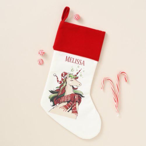 Festive Christmas unicorn add name Christmas Stocking