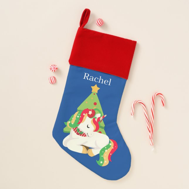 festive Christmas unicorn add name Christmas Stocking (Front)