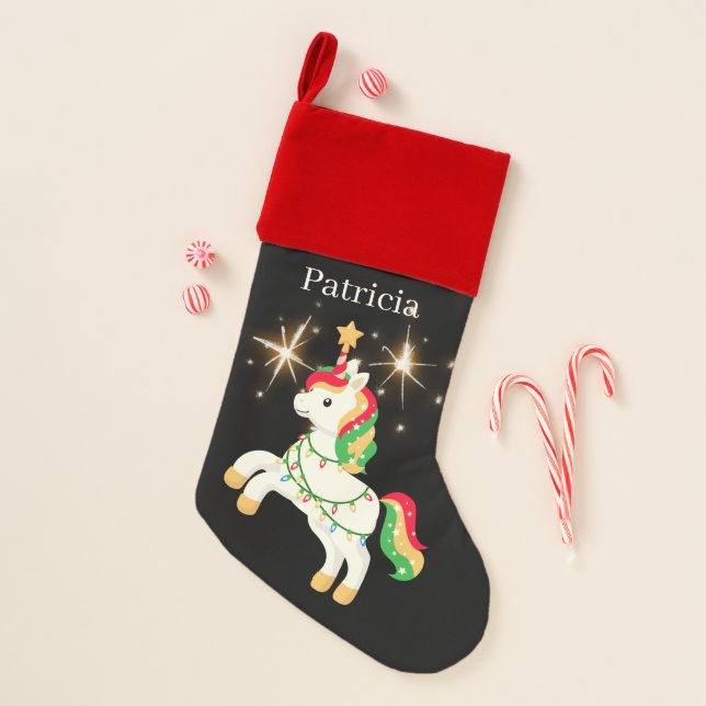 festive Christmas unicorn add name Stocking (Front)