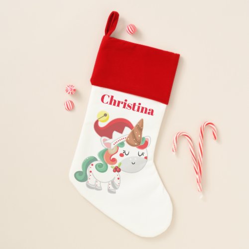 Festive Christmas unicorn add name stocking