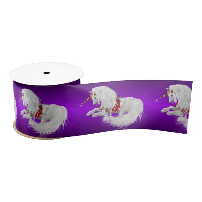 Festive Christmas Unicorn Purple Ombre  Satin Ribbon (Spool)