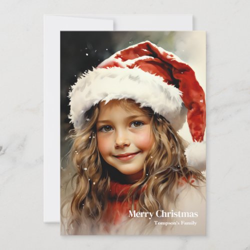 Festive Christmas vintage girl with holly berry Holiday Card