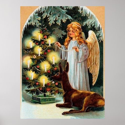 festive christmas vintage Holiday Angel Poster