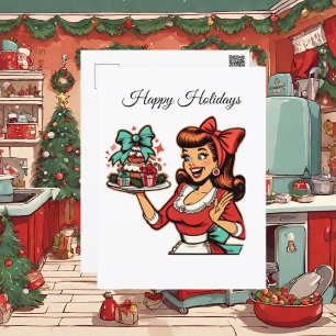 Festive Christmas vintage Ladies add message Holiday Postcard