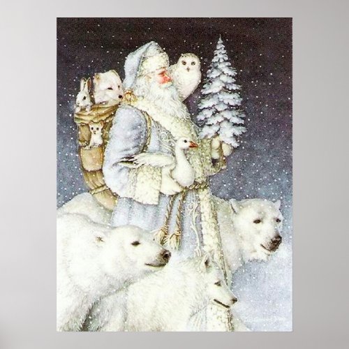 festive Christmas vintage Santa Holiday Poster