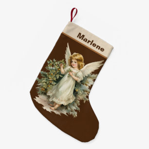 Festive Christmas watercolor Angel add name Small Christmas Stocking
