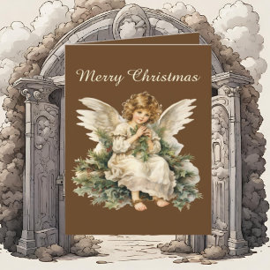 Festive Christmas watercolor Angel add text  Holiday Card