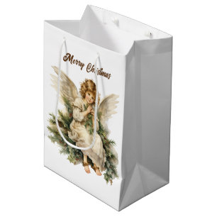 Festive Christmas watercolor Angel add text Medium Gift Bag