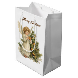 Festive Christmas watercolor Angel add text Medium Gift Bag