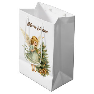 Festive Christmas watercolor Angel add text Medium Medium Gift Bag