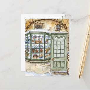 Festive Christmas watercolor bakery Holiday Postcard